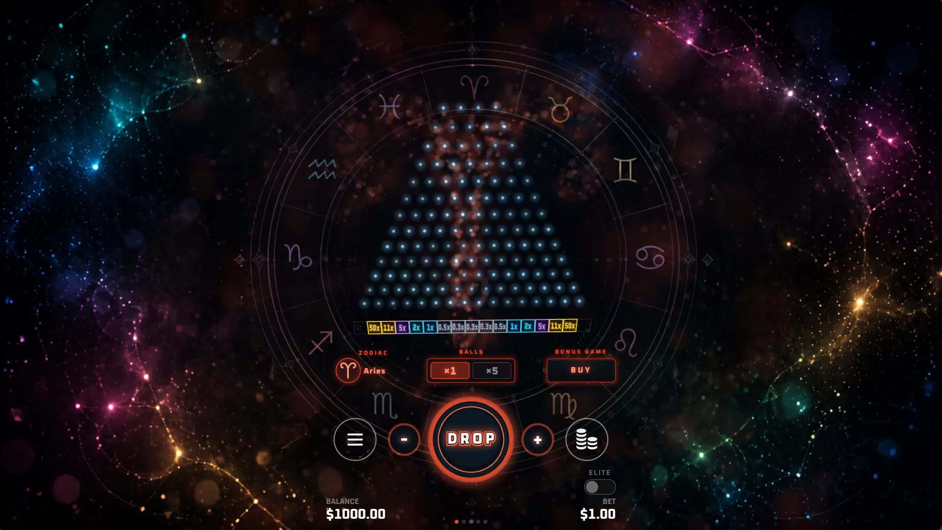 Zodiac Plinko slot gameplay reels