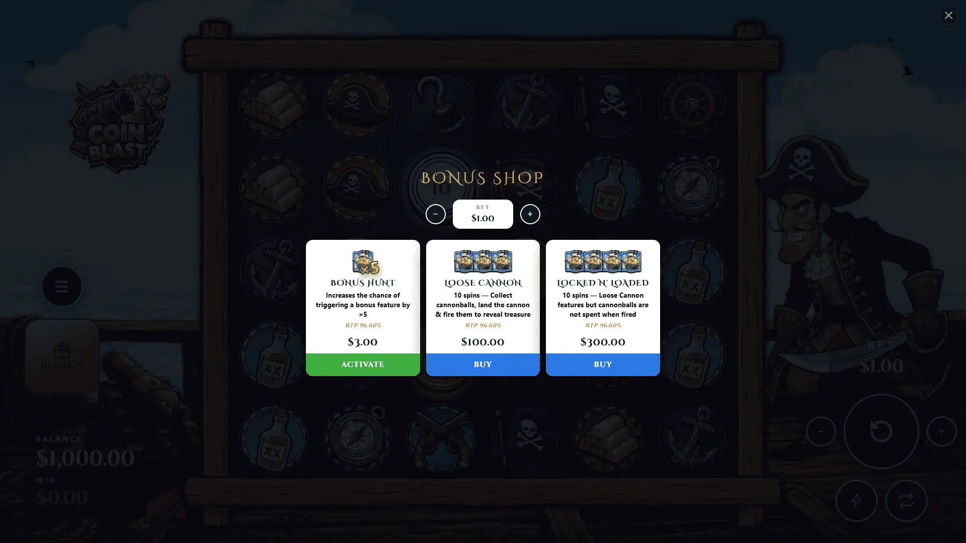 Coin Blast bonus buy menu
