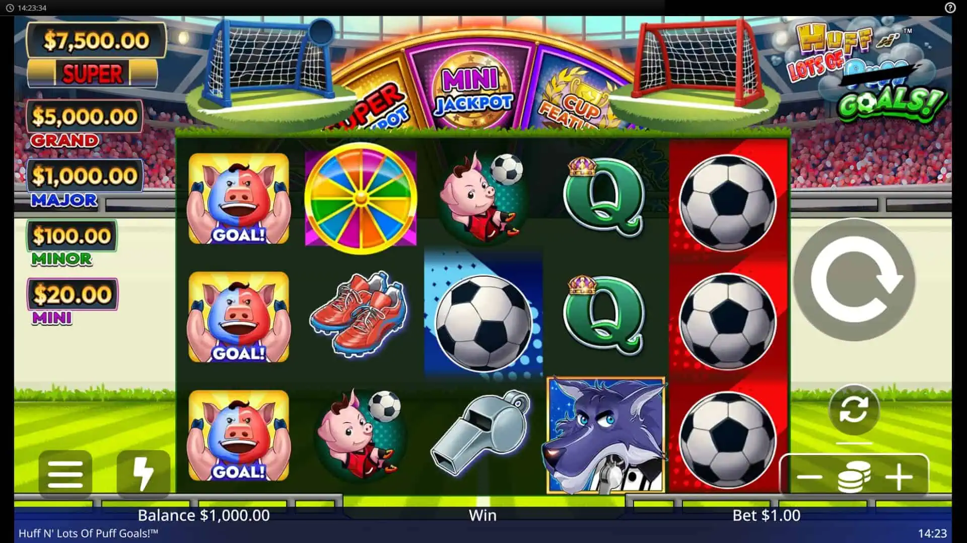 Huff N&rsquo; Lots of Goals slot gameplay reels