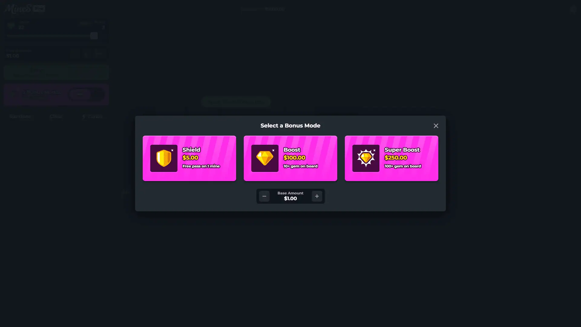 Mines Pro bonus buy menu