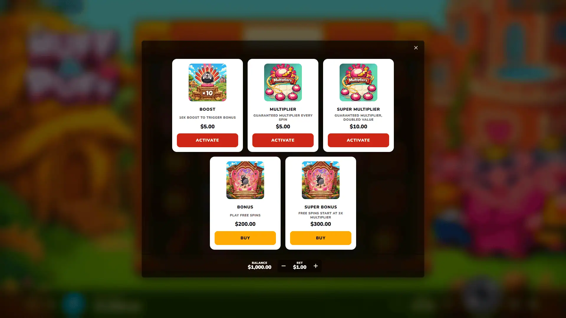 Huff and Puff bonus buy menu