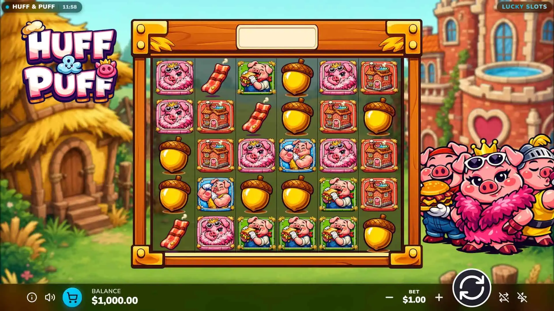 Huff and Puff slot gameplay reels