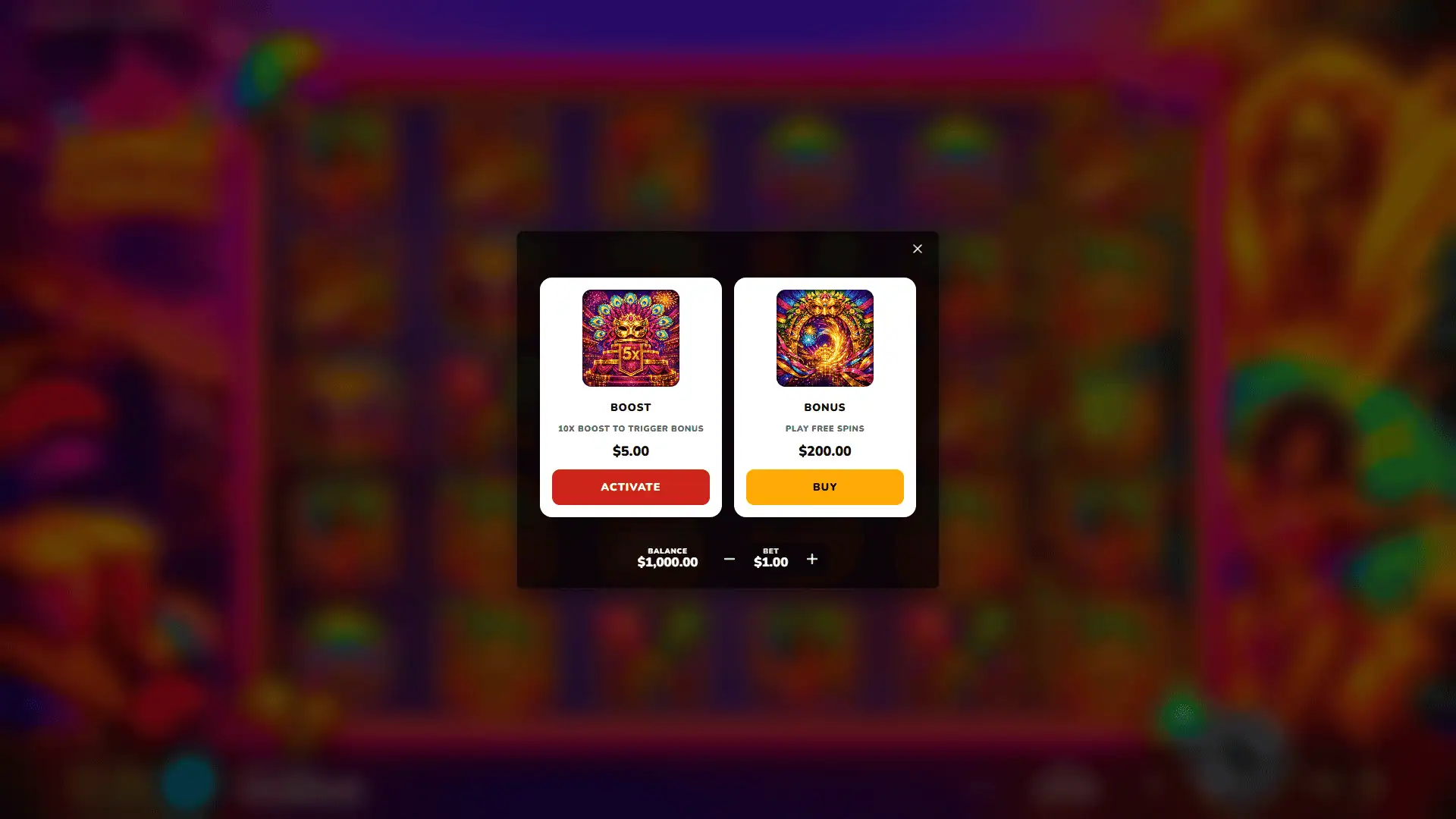 Samba Carnaval bonus buy menu