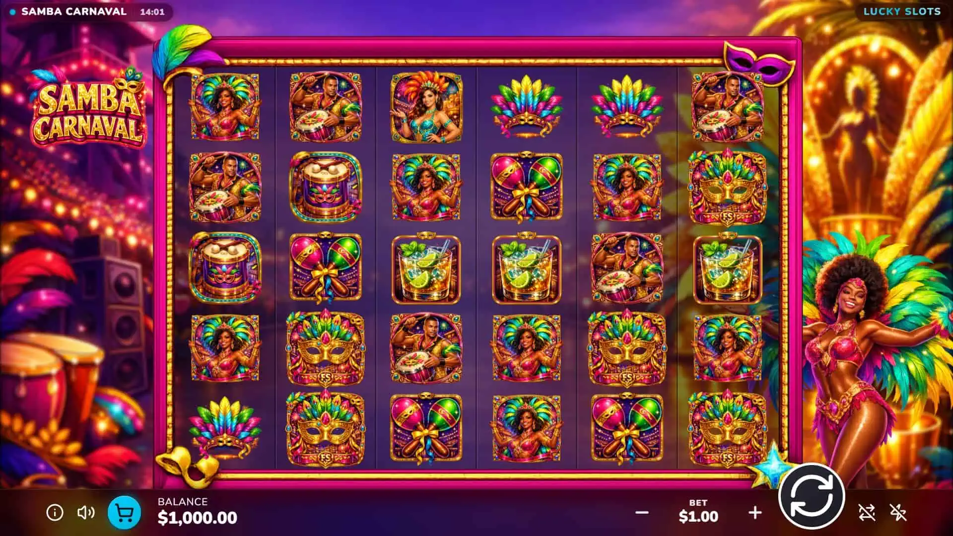 Samba Carnaval slot gameplay reels