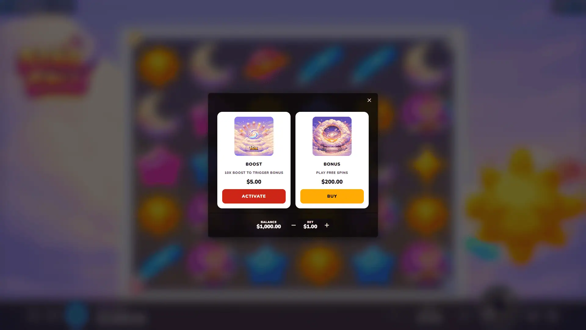Starfall bonus buy menu