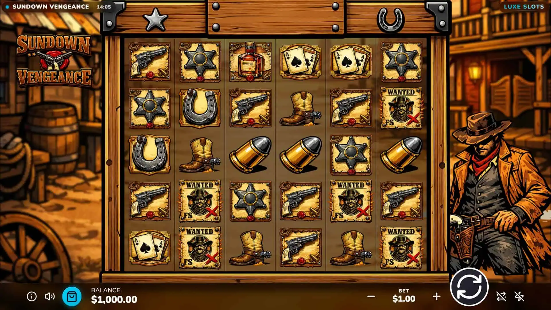 Sundown Vengeance slot gameplay reels