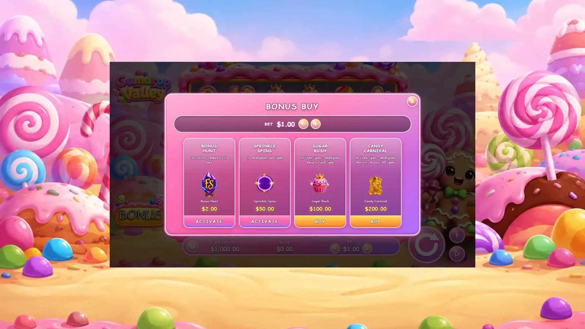 Gumdrop Valley bonus buy menu