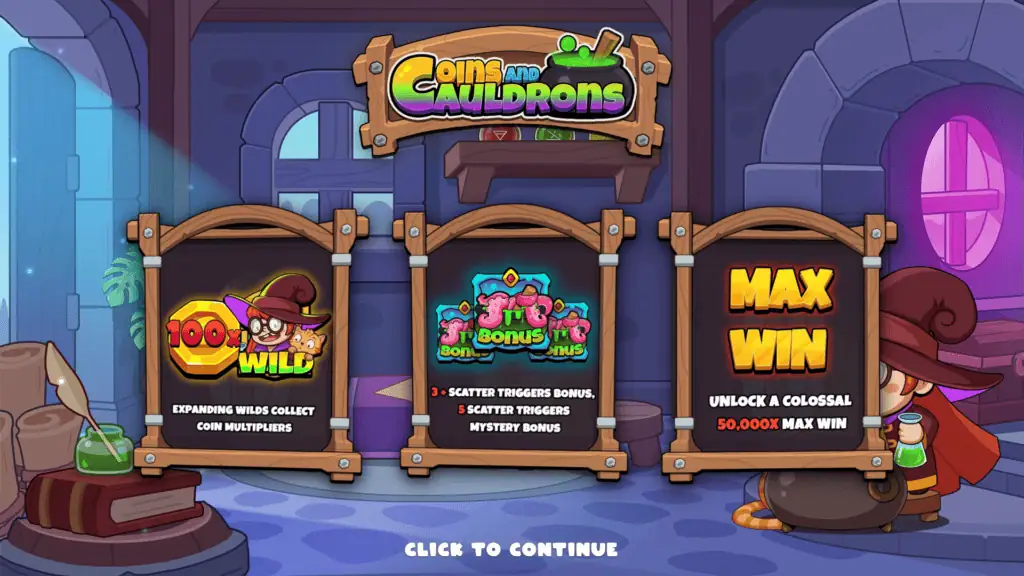 Metagaming coins and cauldrons intro screen