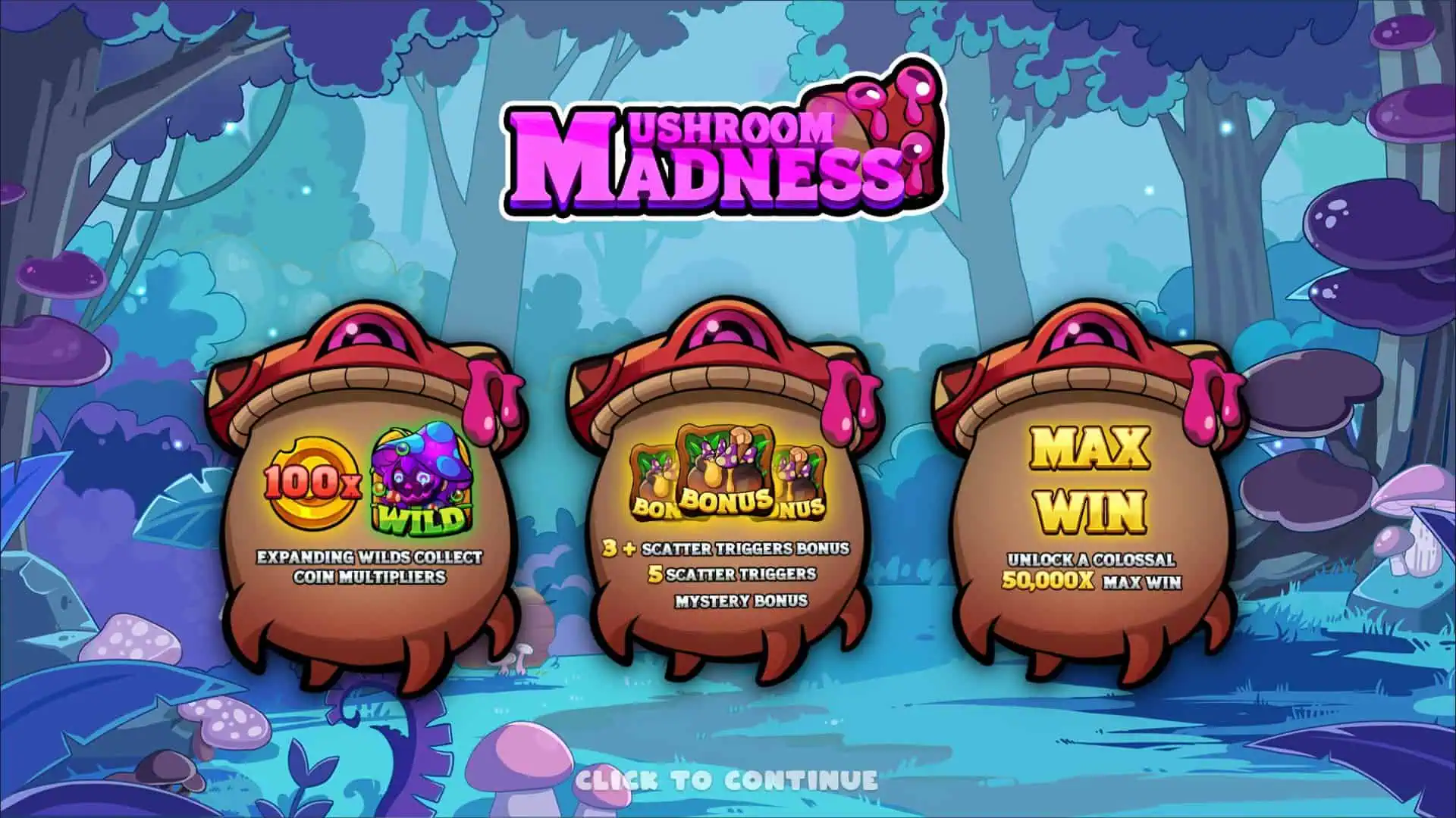 Mushroom Madness slot intro screen