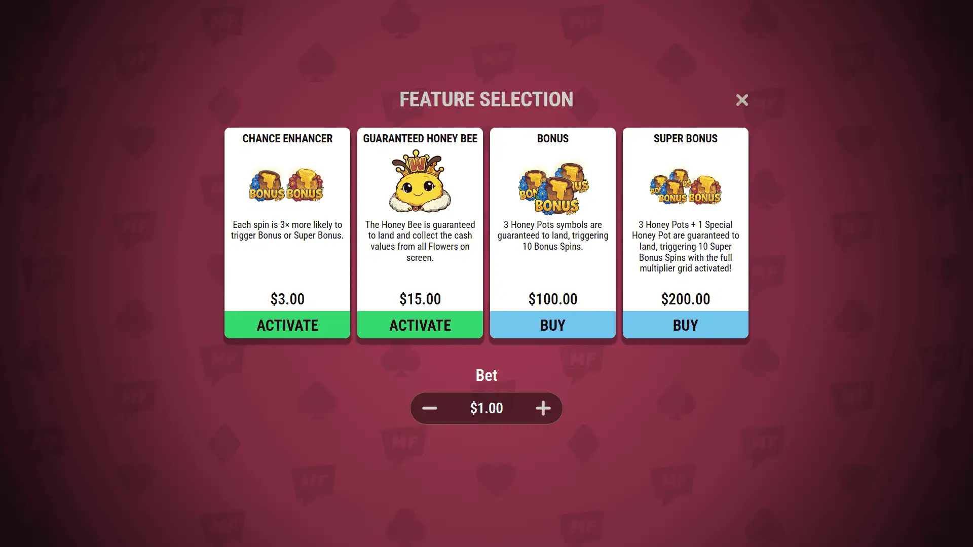 Honey Money bonus buy menu