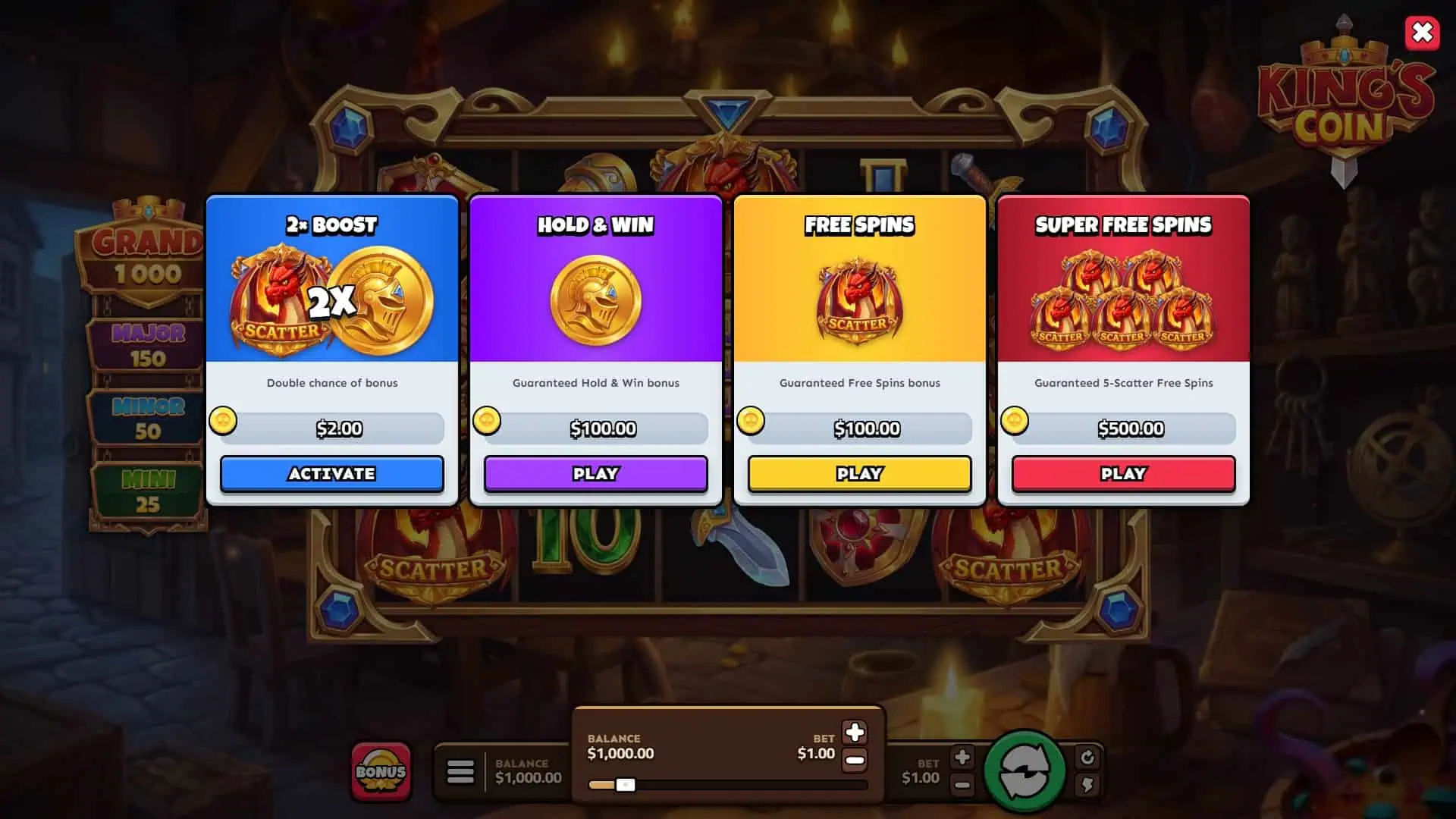 King's Coin bonus buy menu