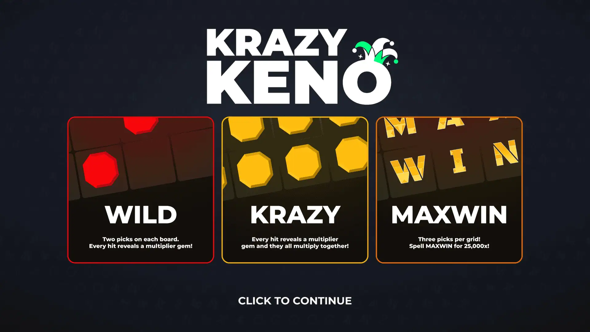 Krazy Keno slot intro screen