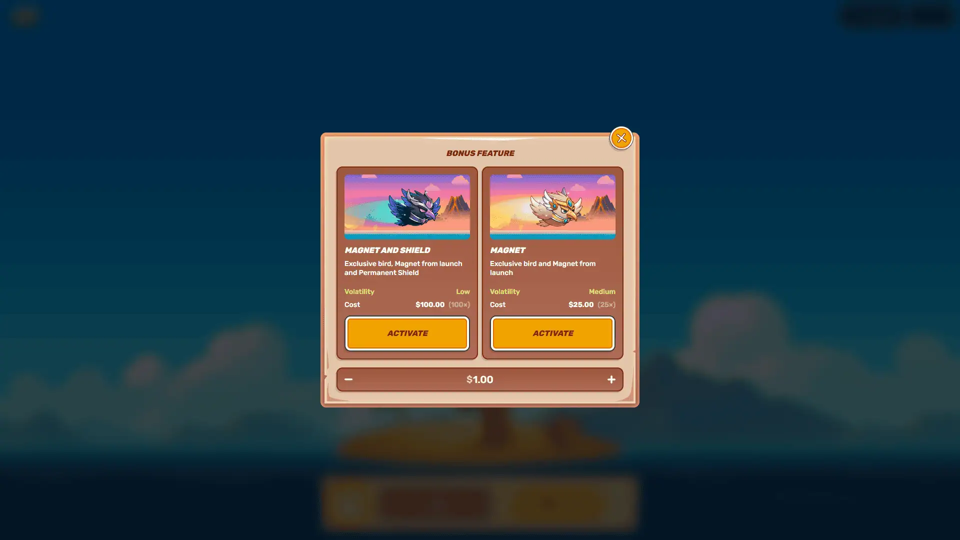 Crazy Crash bonus buy menu