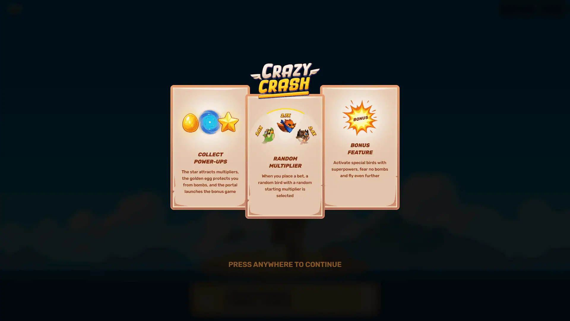 Crazy Crash slot intro screen