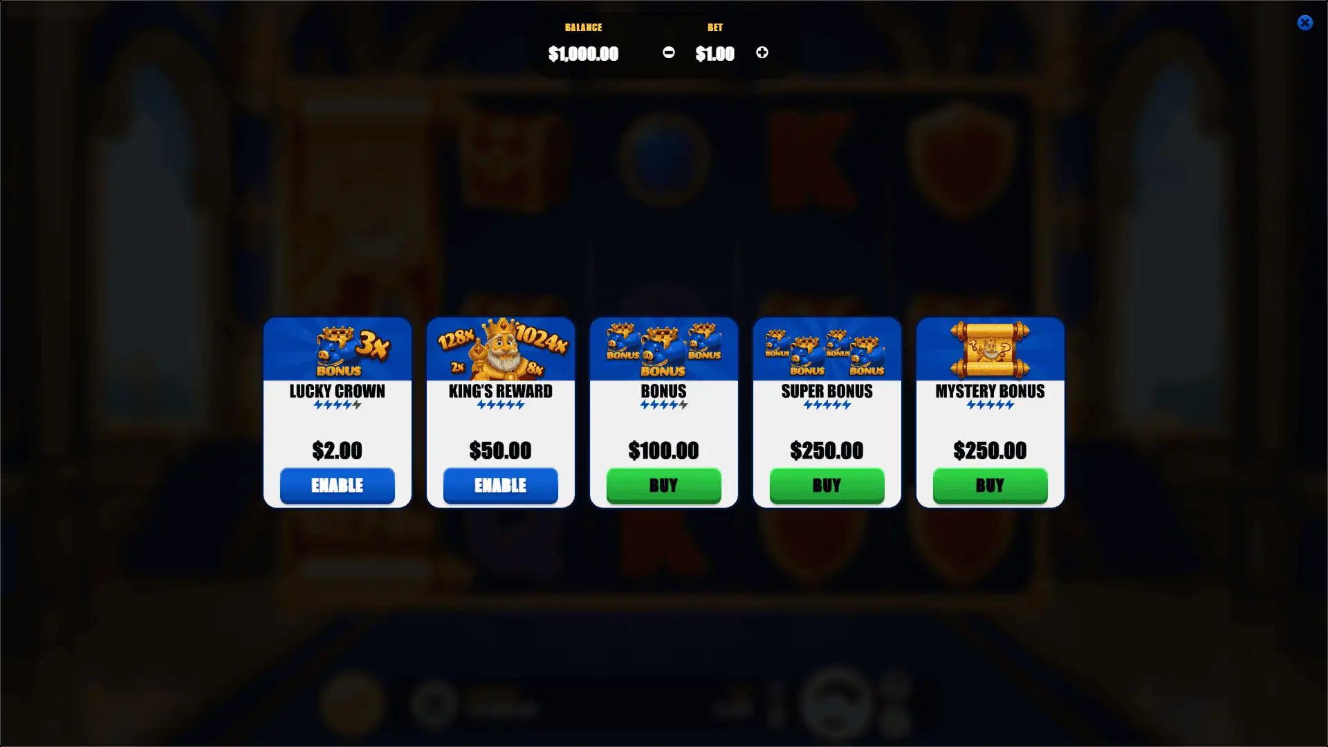 Kings Chamber bonus buy menu