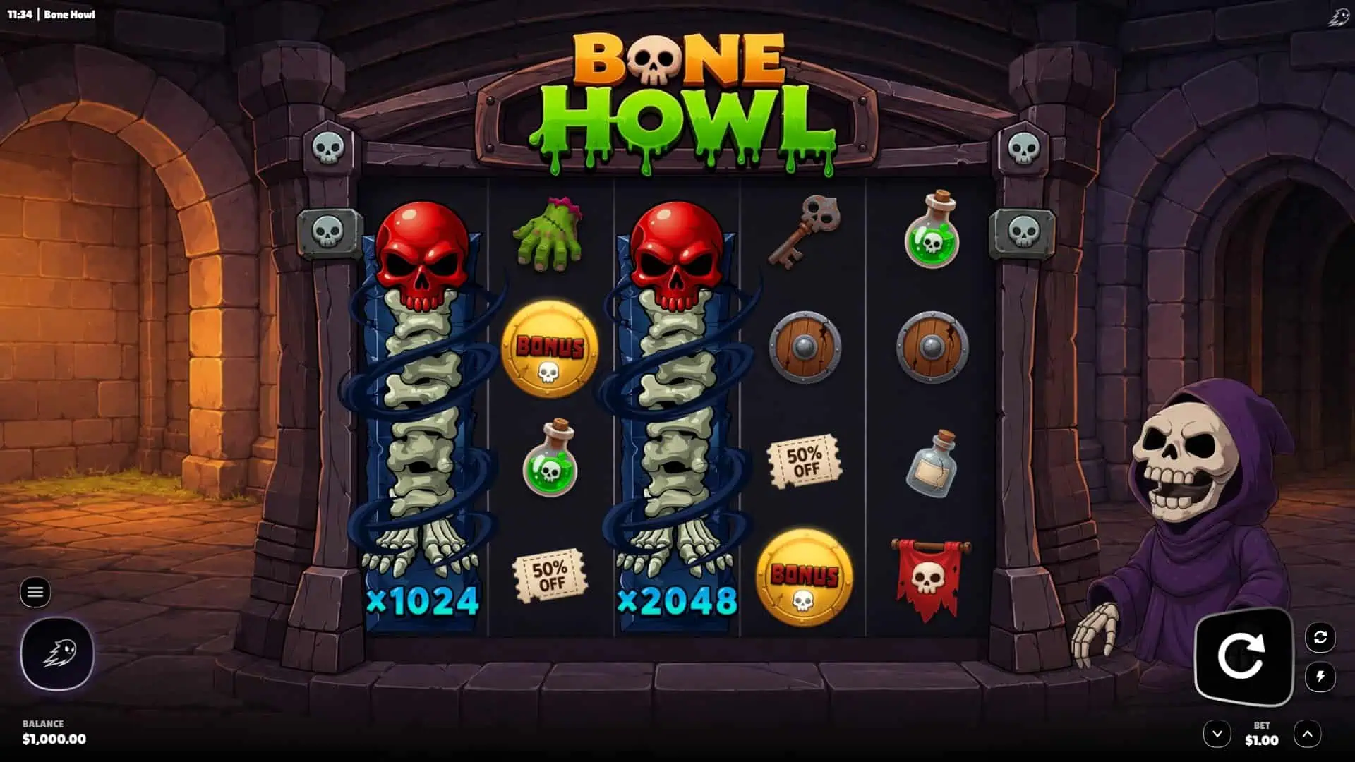 Bone Howl slot gameplay reels