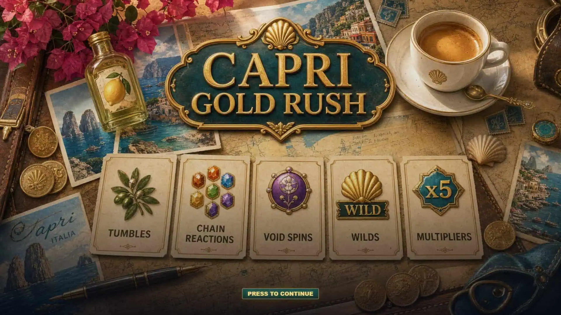 Capri Gold Rush slot intro screen