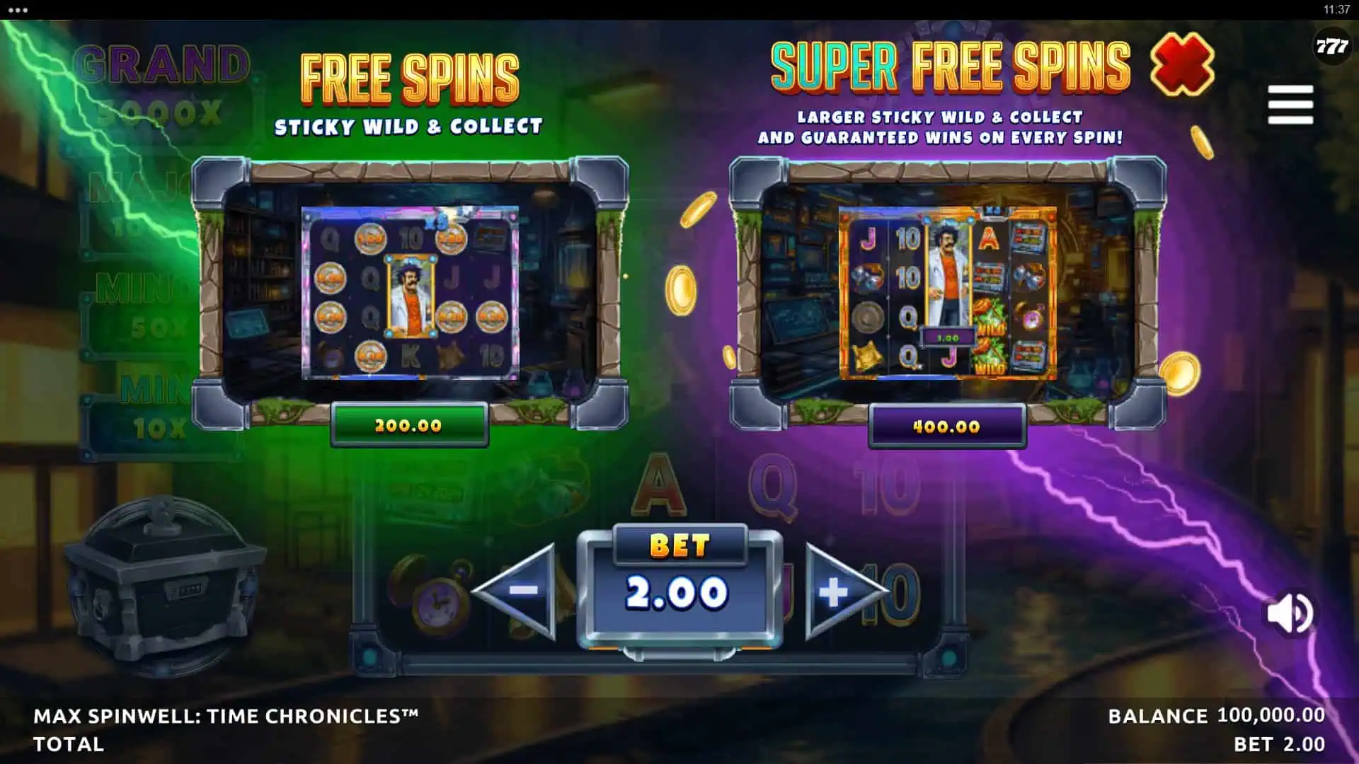 Max Spinwell Time Chronicles bonus buy menu