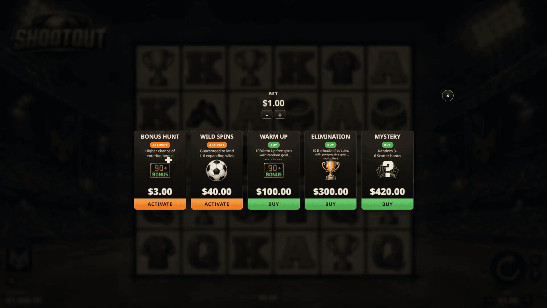 Shootout bonus buy menu