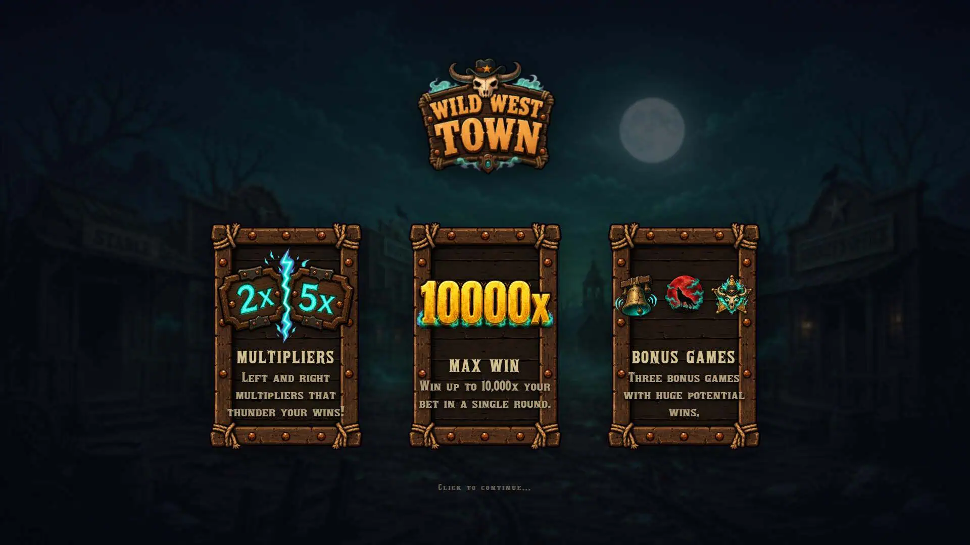 Wild West Town slot intro screen