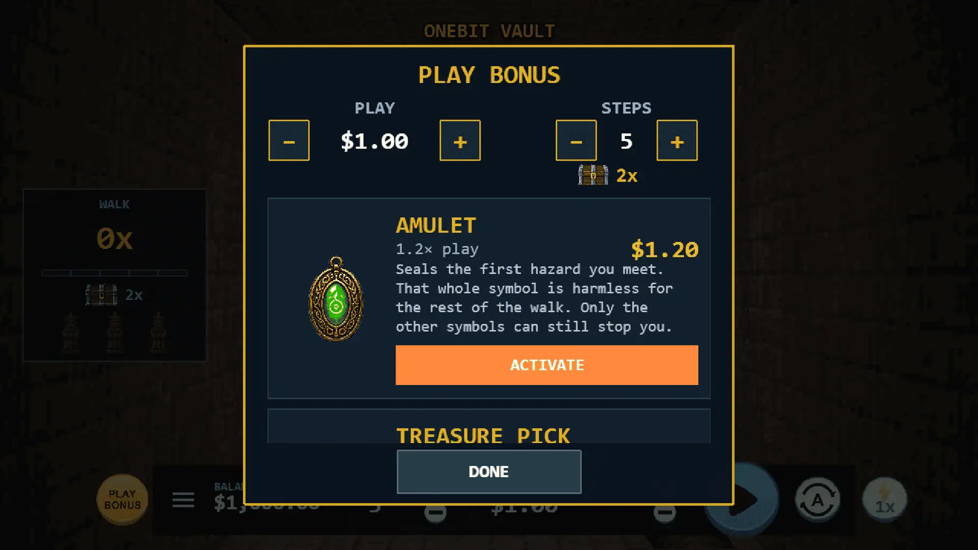 Onebit Vault bonus buy menu