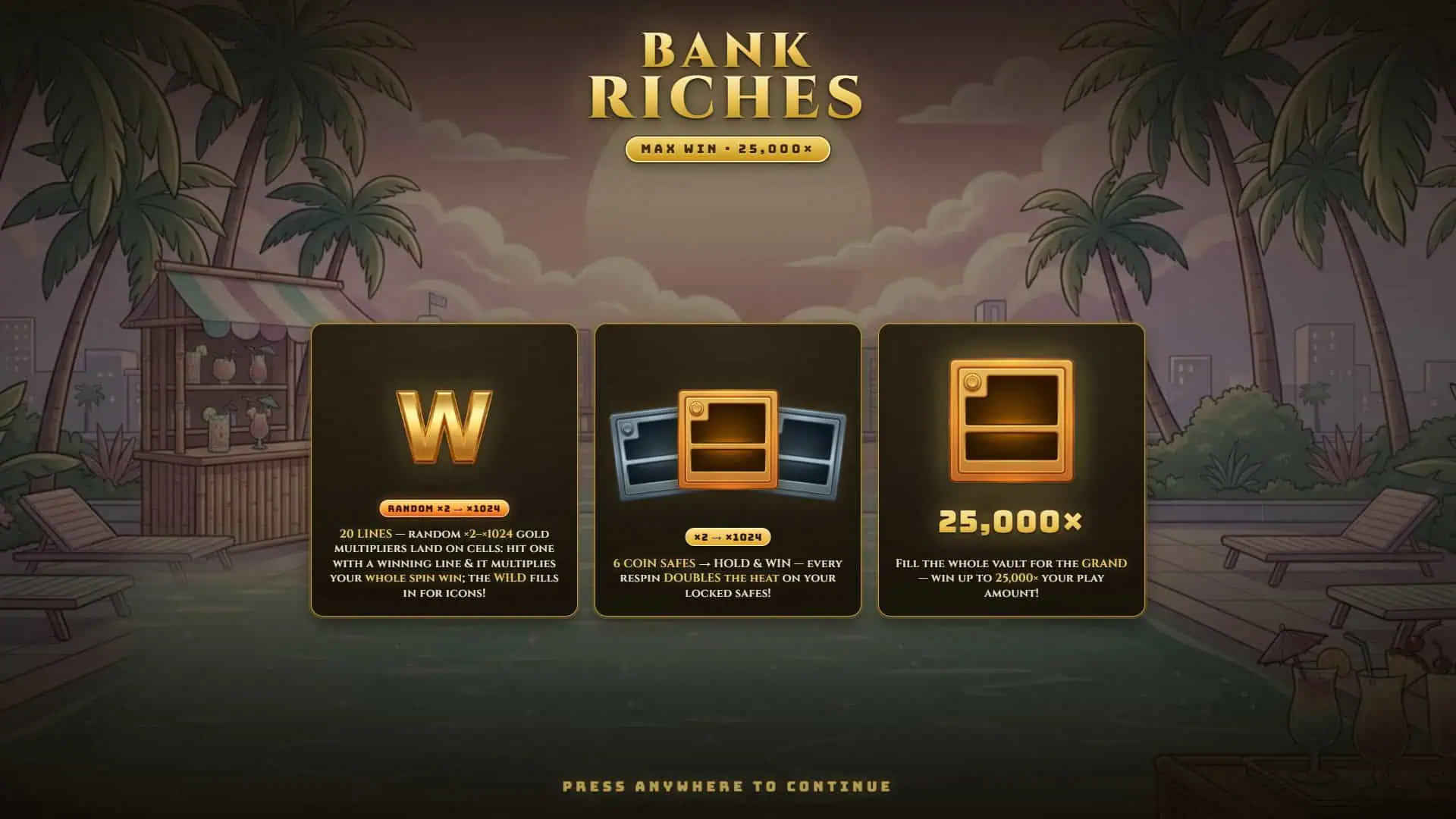 Bank Riches slot intro screen