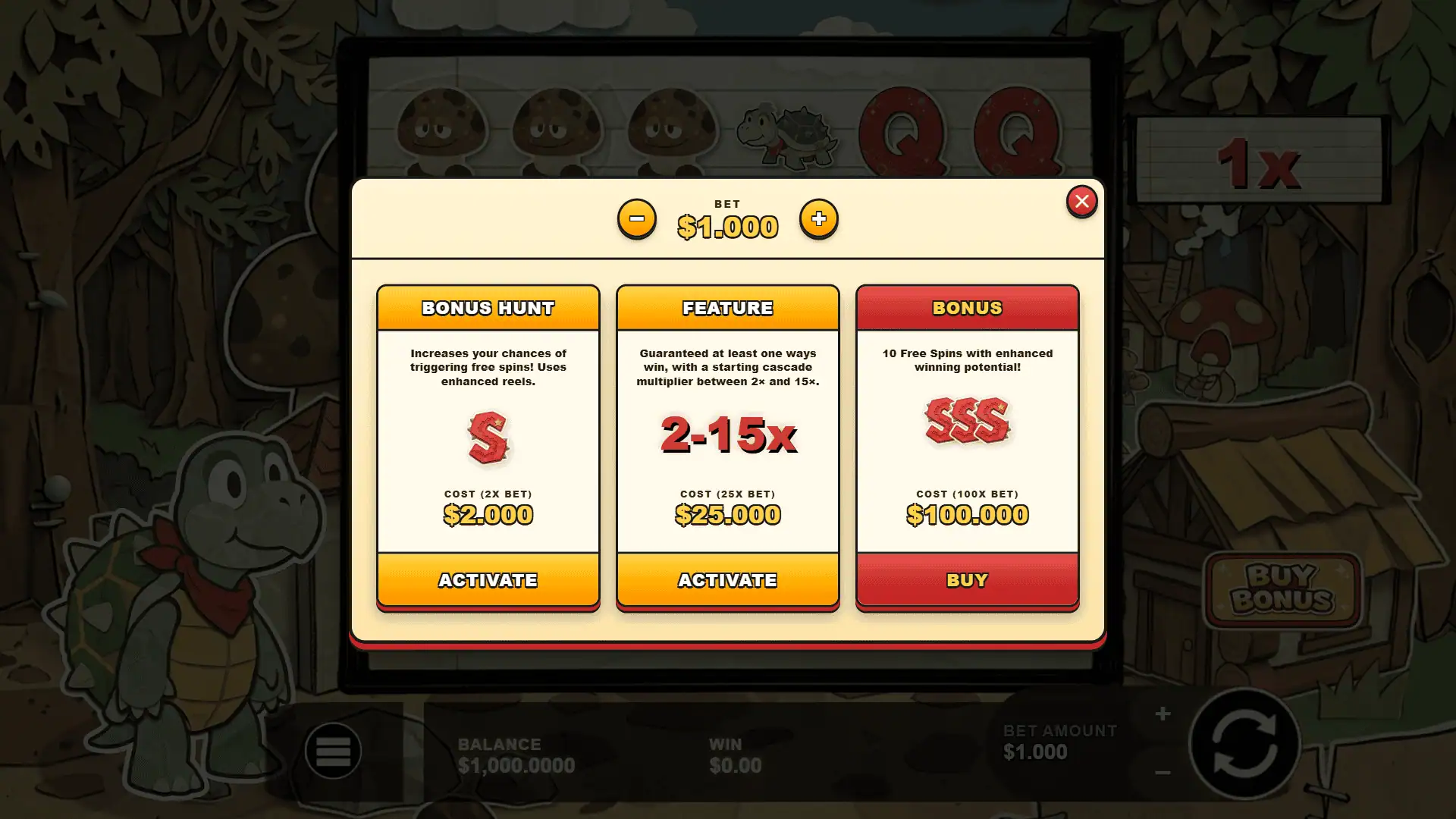 Turtle Kingdom bonus buy menu