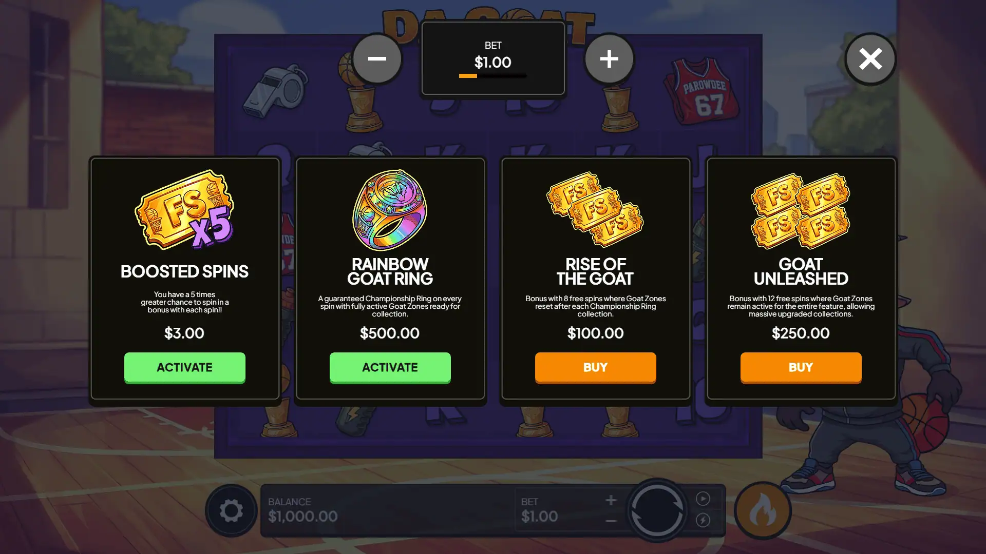 Da Goat bonus buy menu