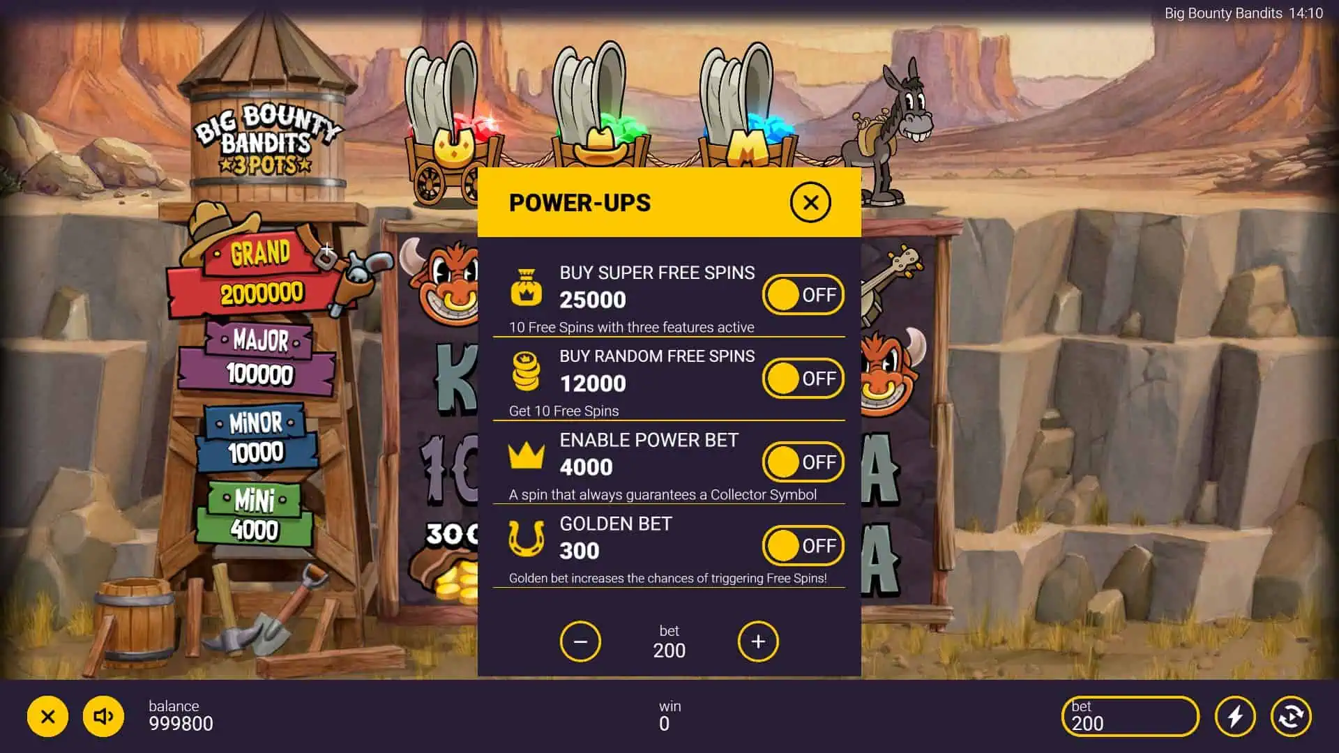 Big Bounty Bandits 3 Pots bonus buy menu