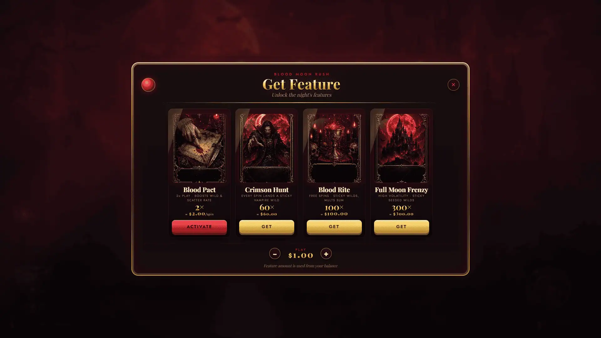 Blood Moon Rush bonus buy menu