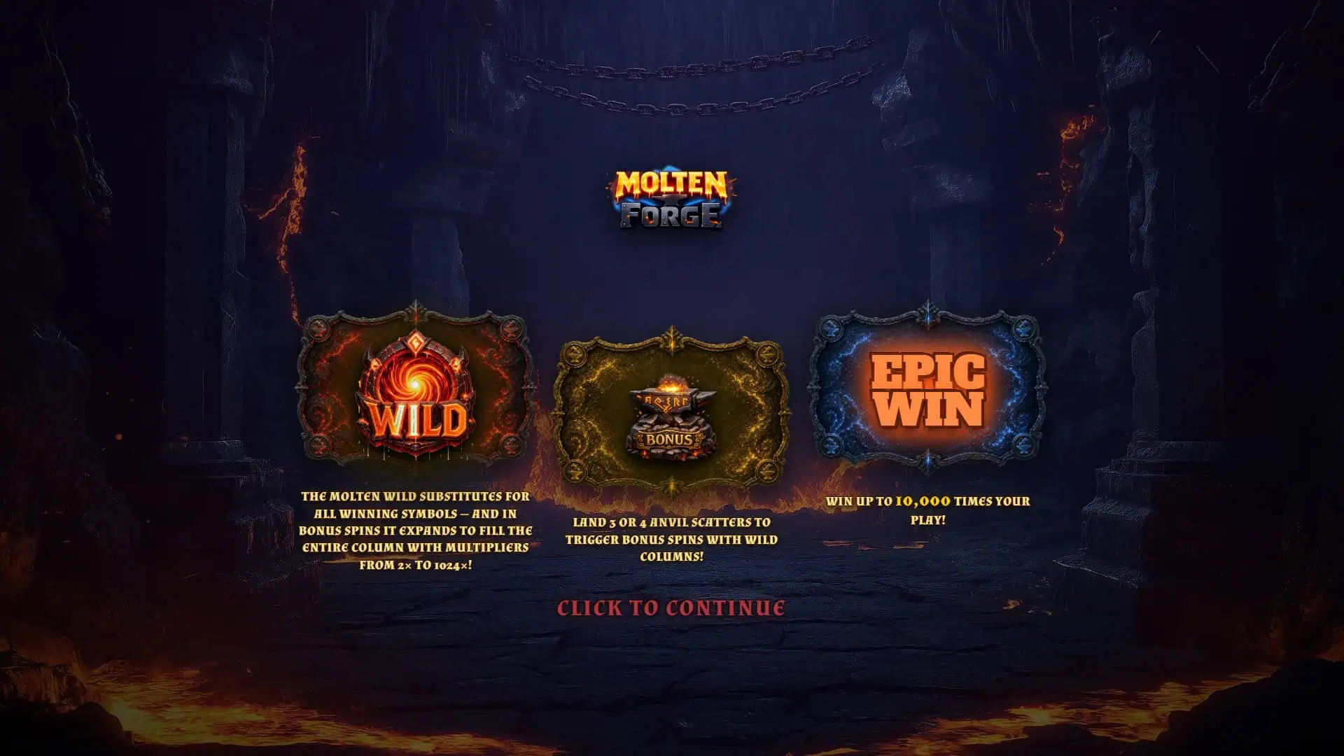 Molten Forge slot intro screen