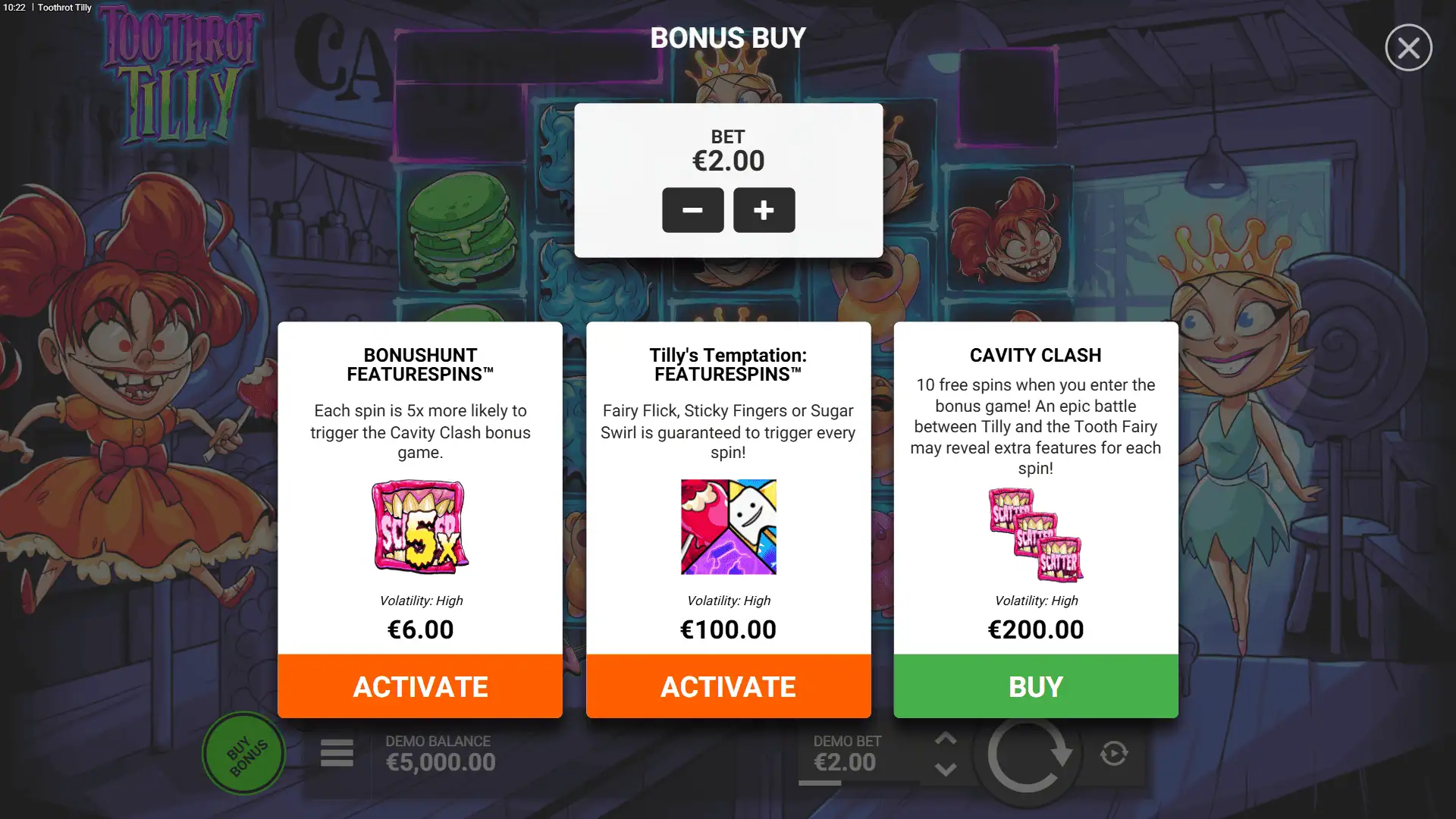 Toothrot Tilly bonus buy menu