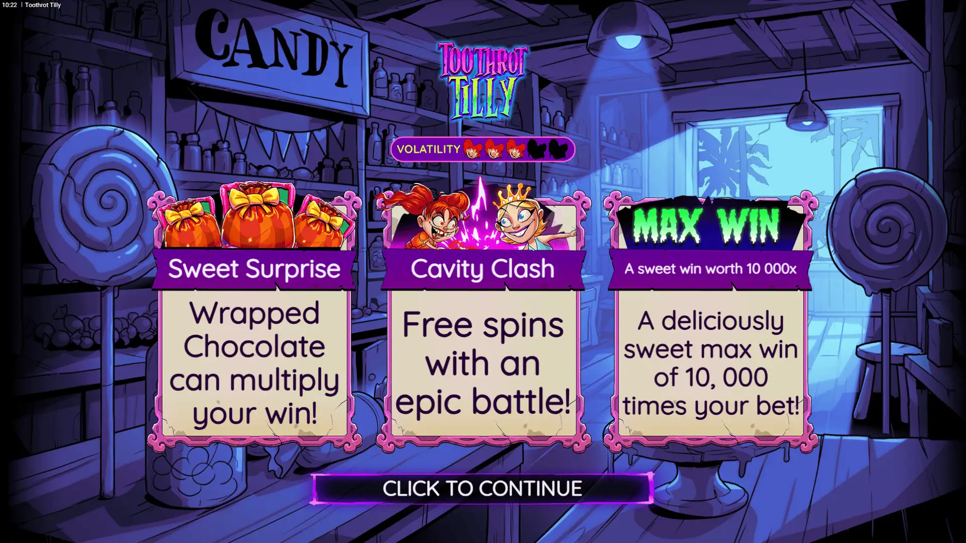 Toothrot Tilly slot intro screen