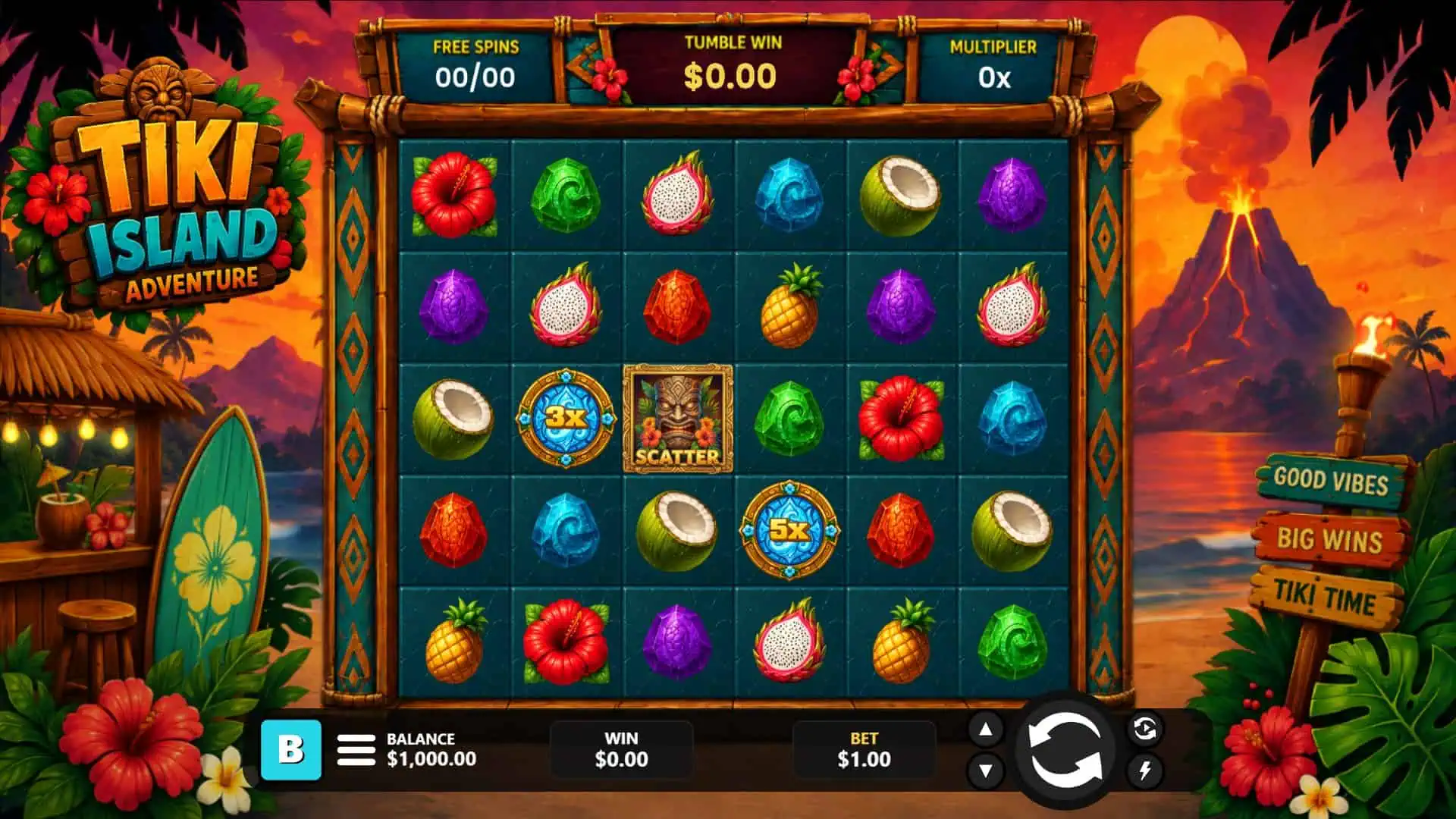 Tiki Island slot gameplay reels