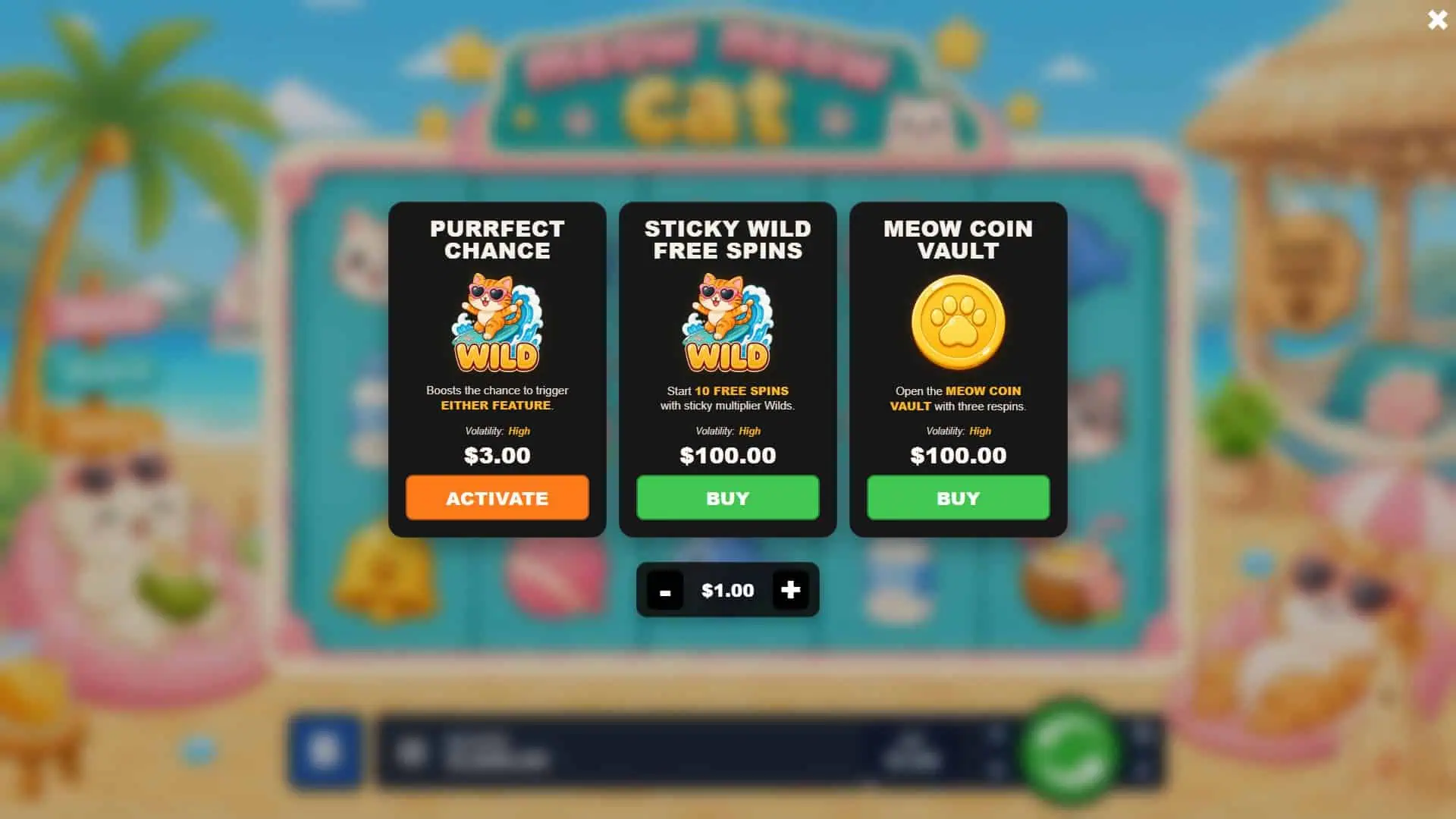 Pixi Cat bonus buy menu