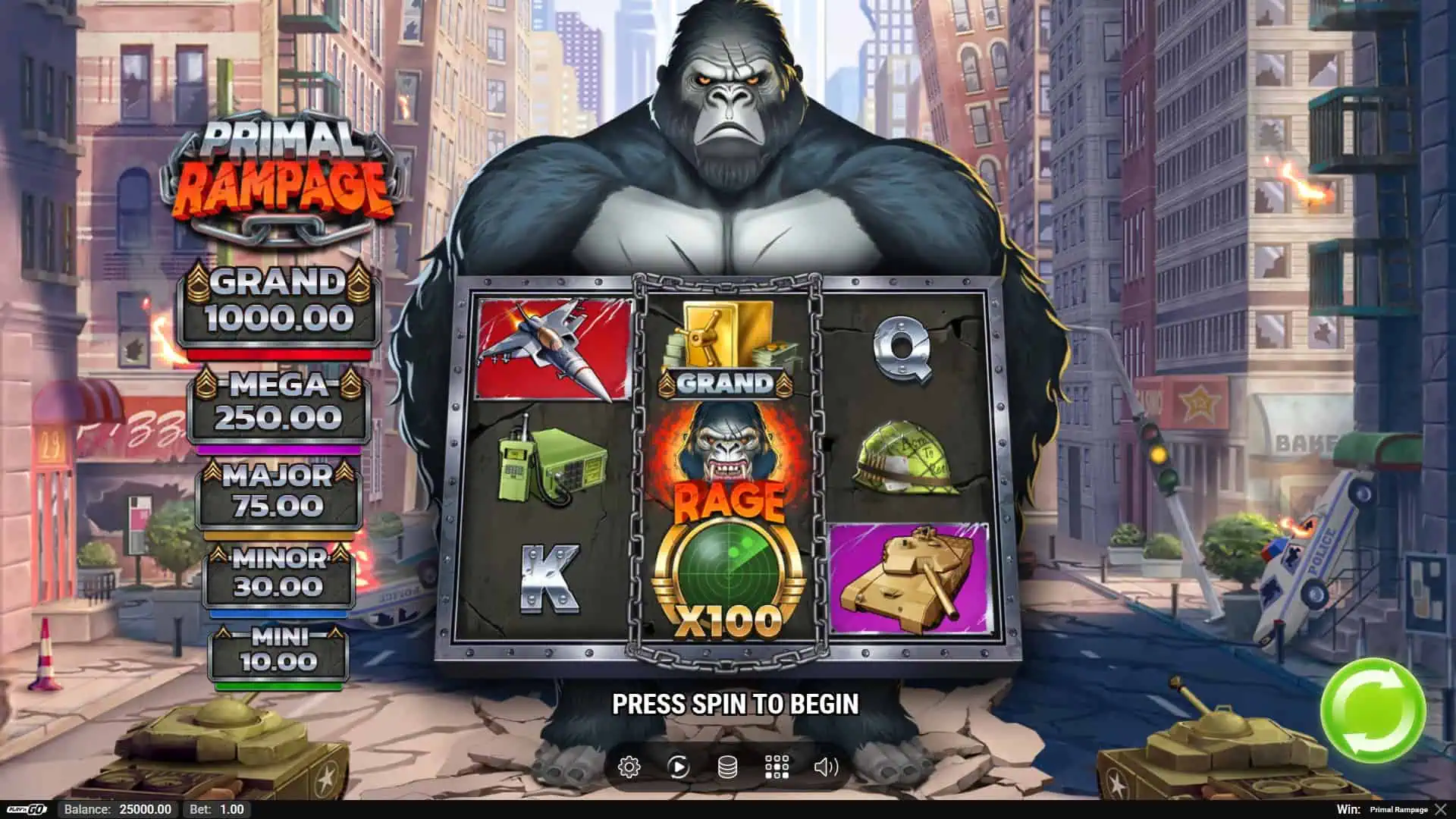Primal Rampage slot gameplay reels