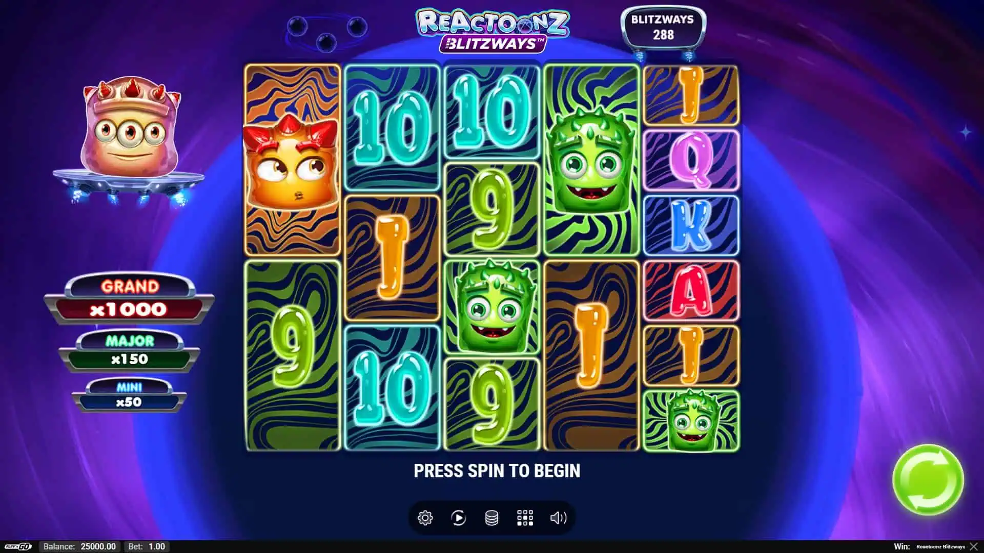 Reactoonz Blitzways slot gameplay reels