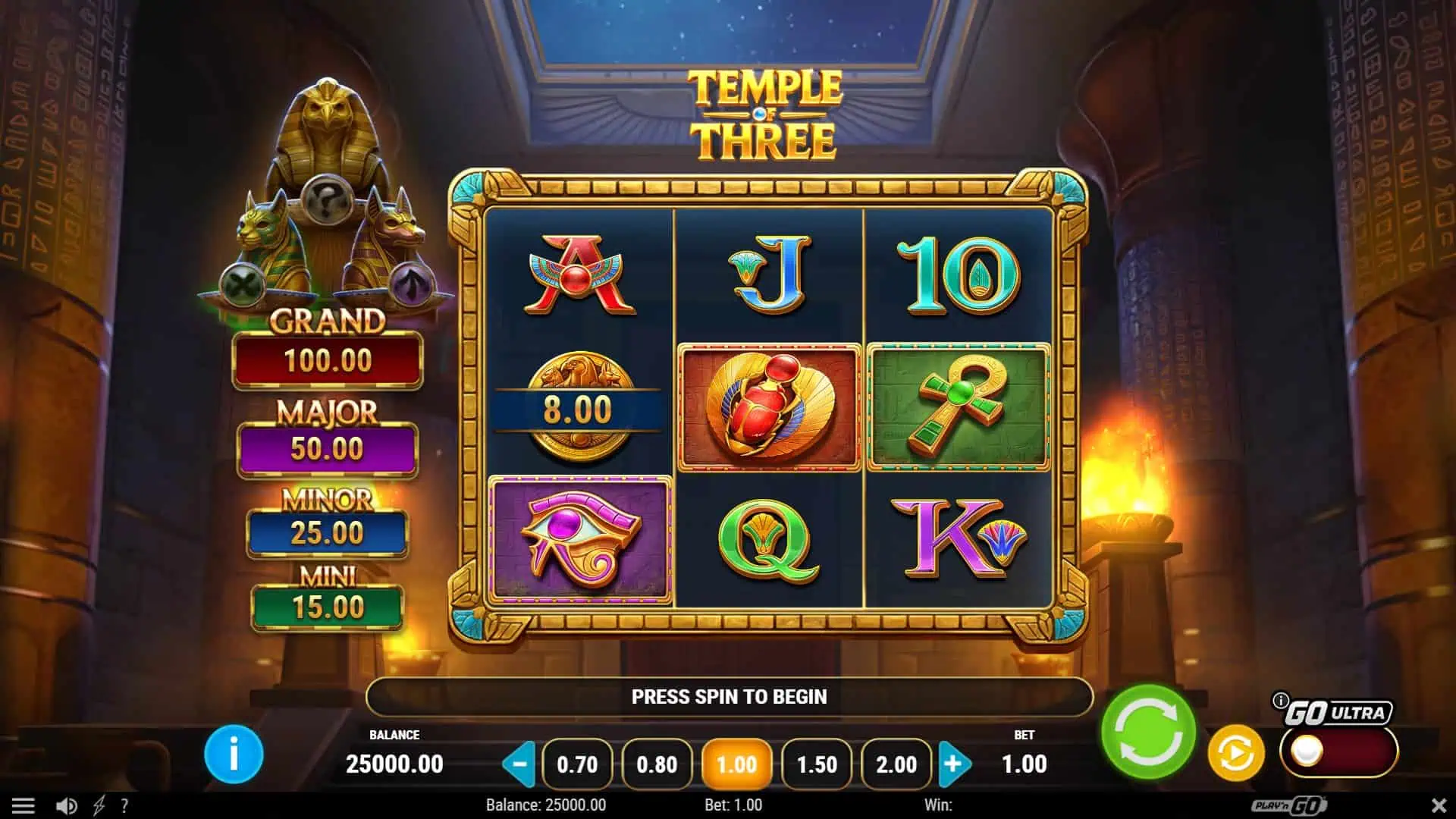 Temple of Three slot gameplay reels