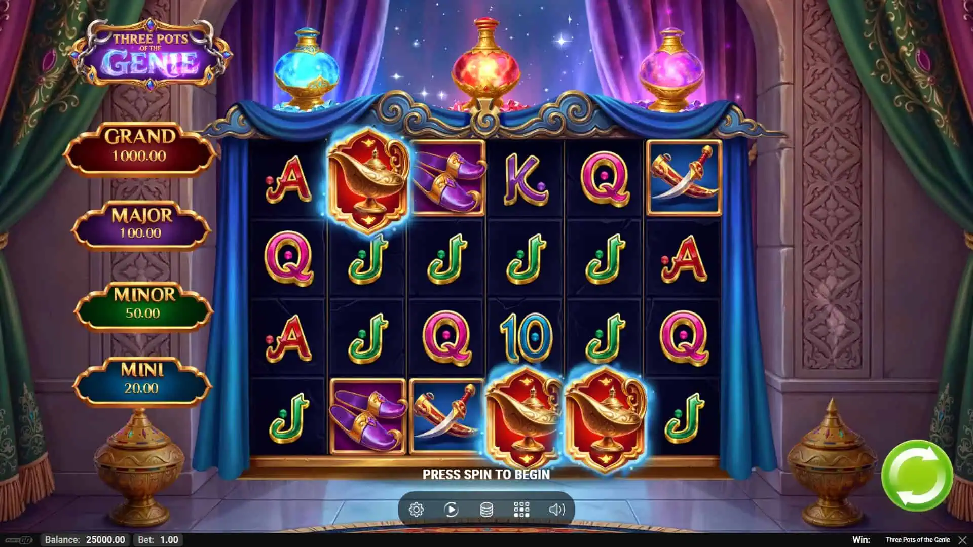 Three Pots of The Genie slot gameplay reels