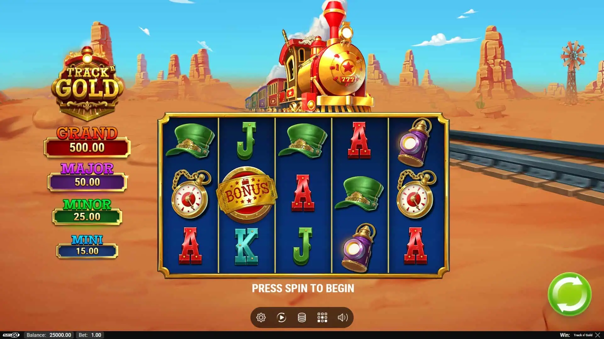Track n' Gold slot gameplay reels