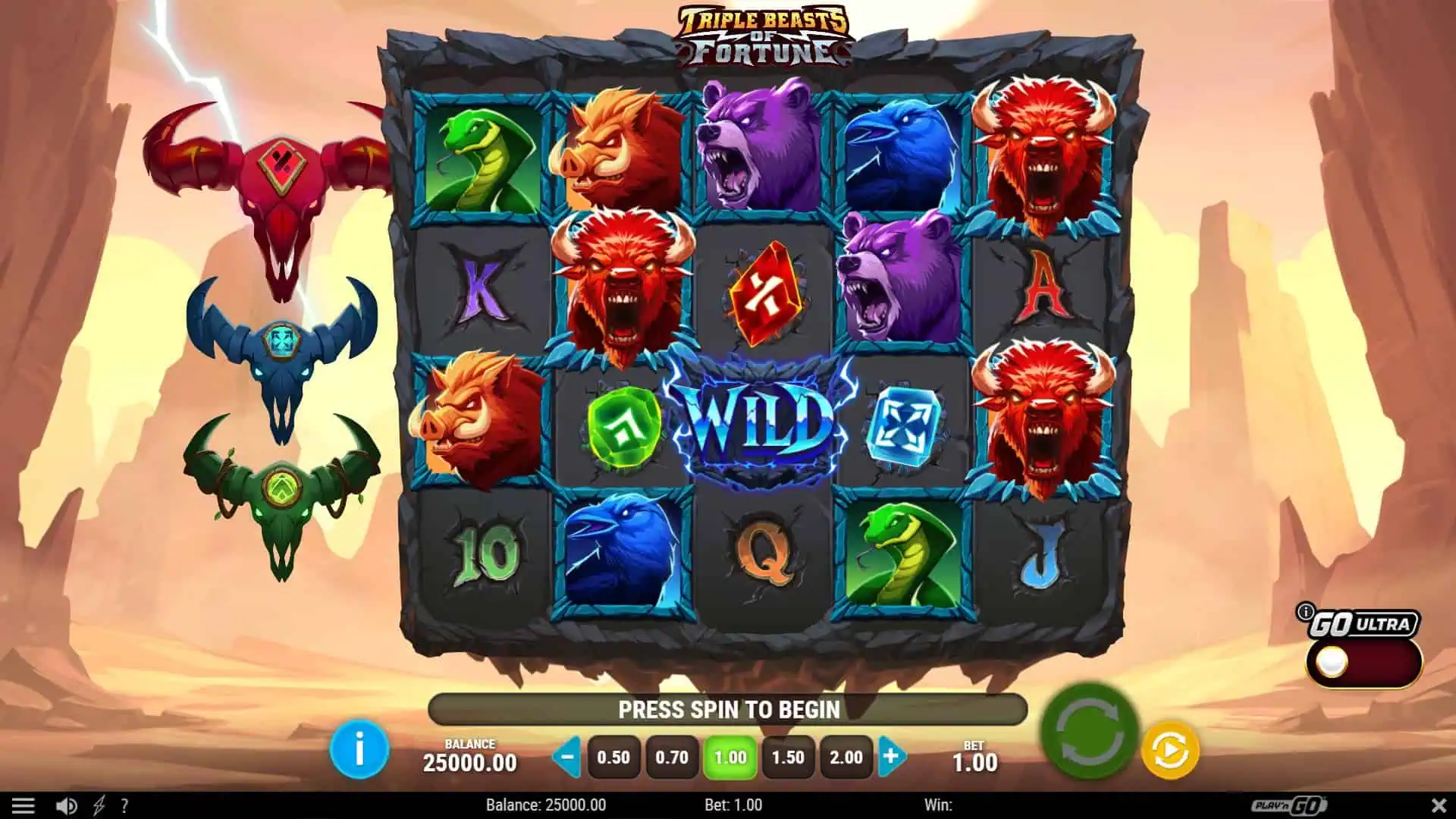 Triple Beasts of Fortune slot gameplay reels