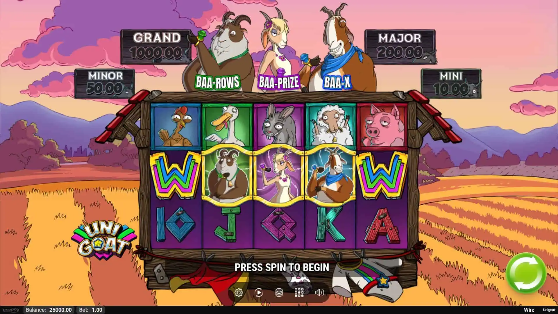 Unigoat slot gameplay reels