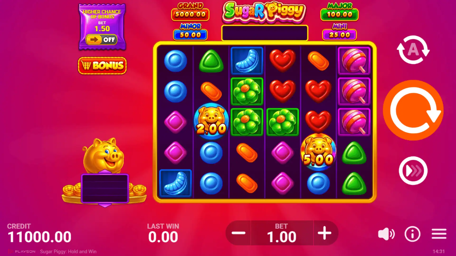 Sugar Piggy slot gameplay reels