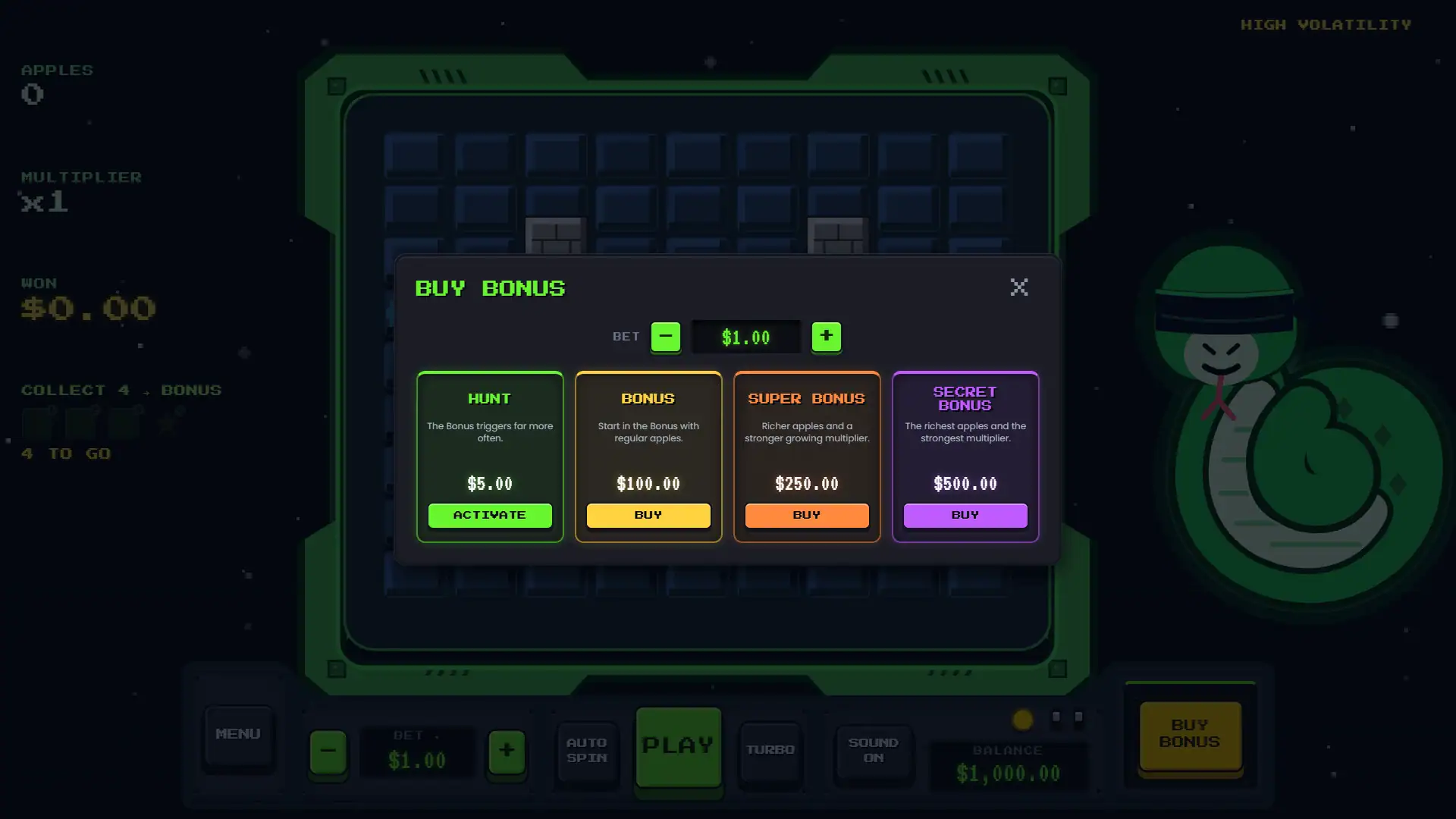 Absolute Snake bonus buy menu