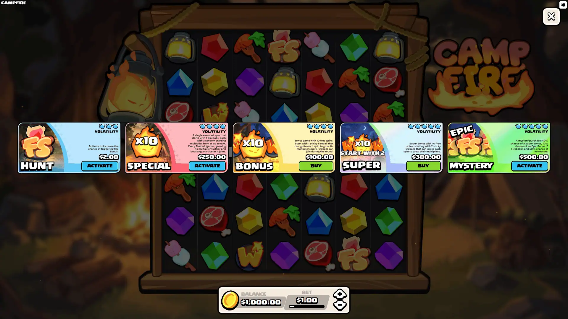 Campfire bonus buy menu