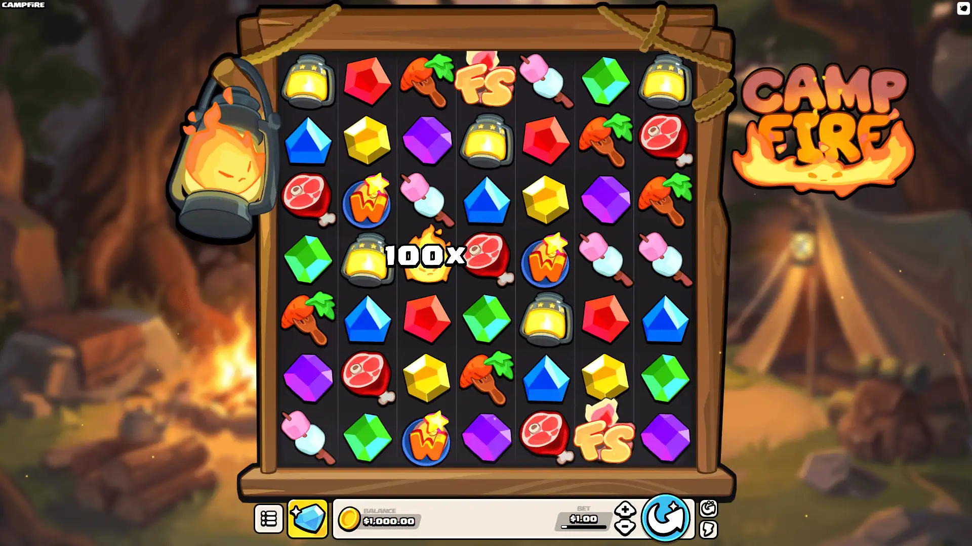 Campfire slot gameplay reels