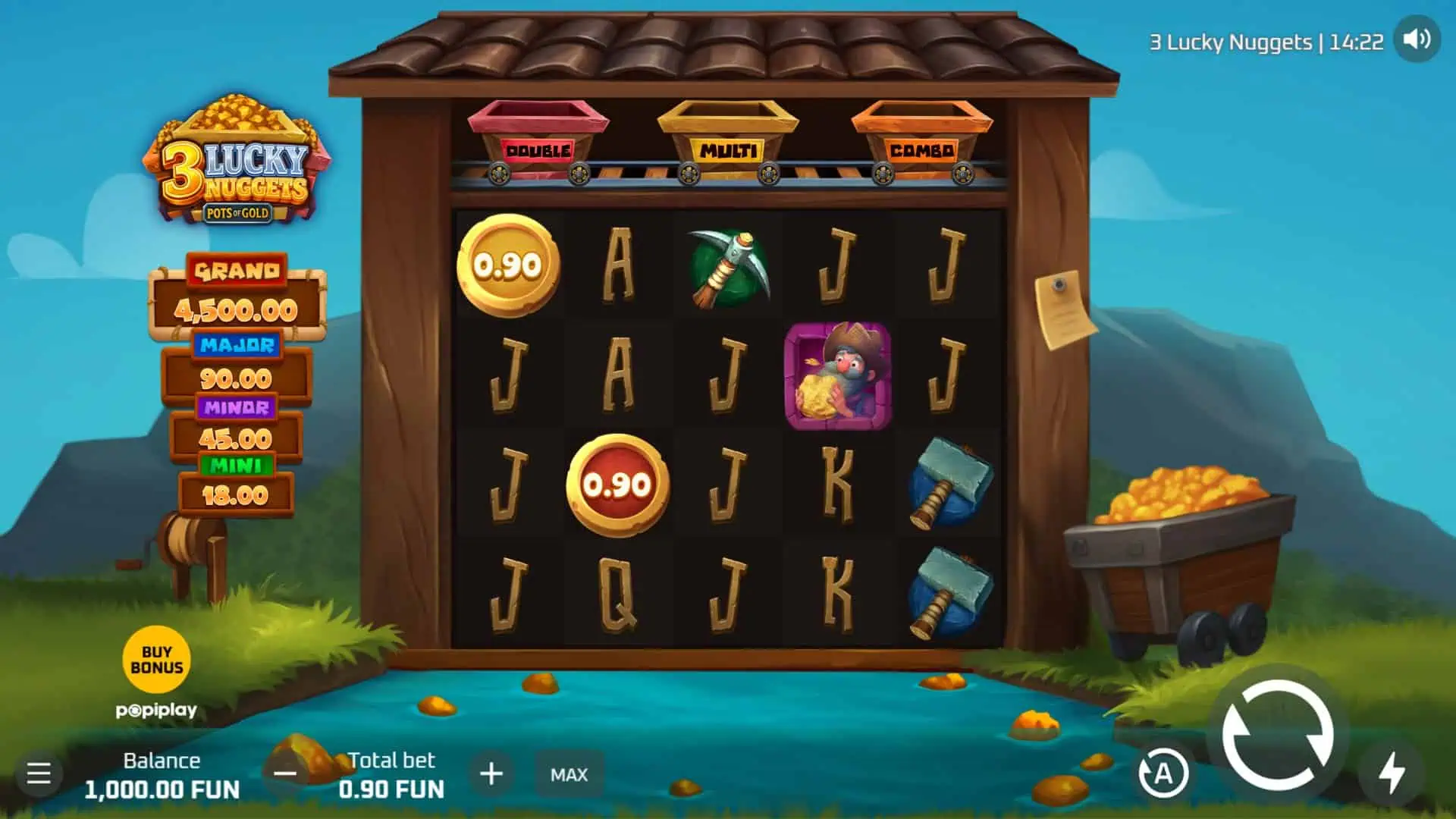 3 Lucky Nuggets slot gameplay reels