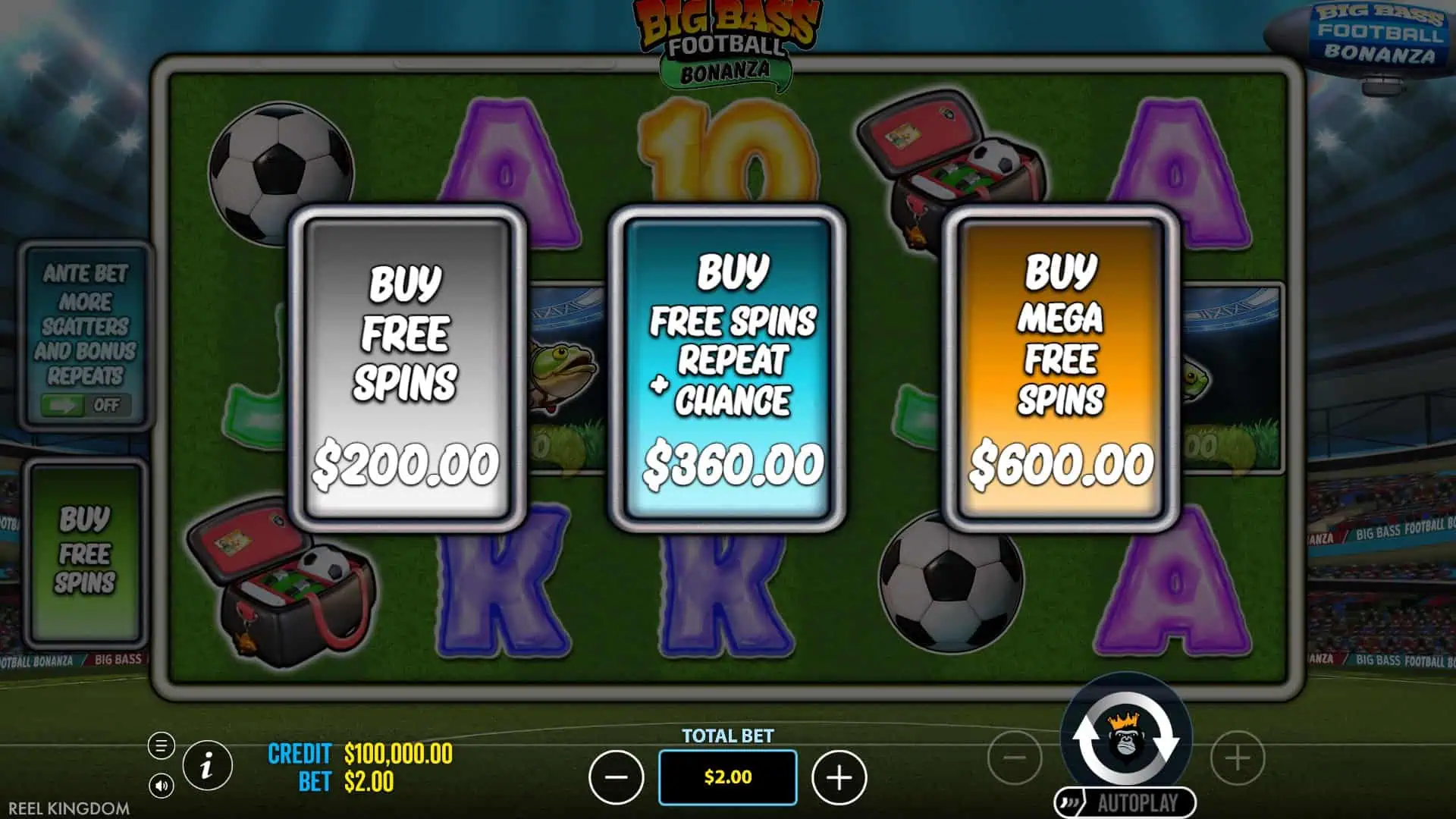 Big Bass Football Bonanza bonus buy menu