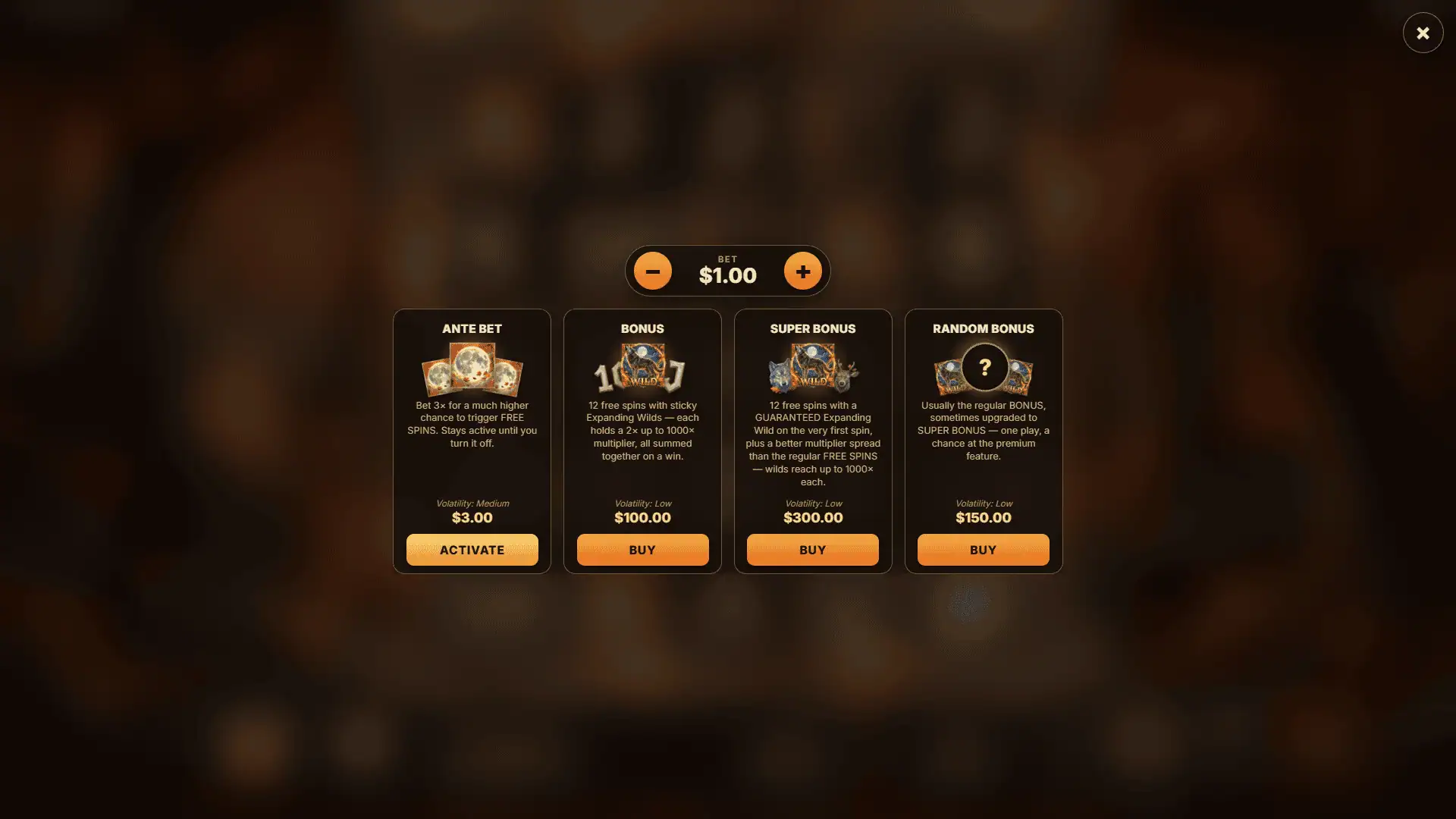 Wolf Howl bonus buy menu