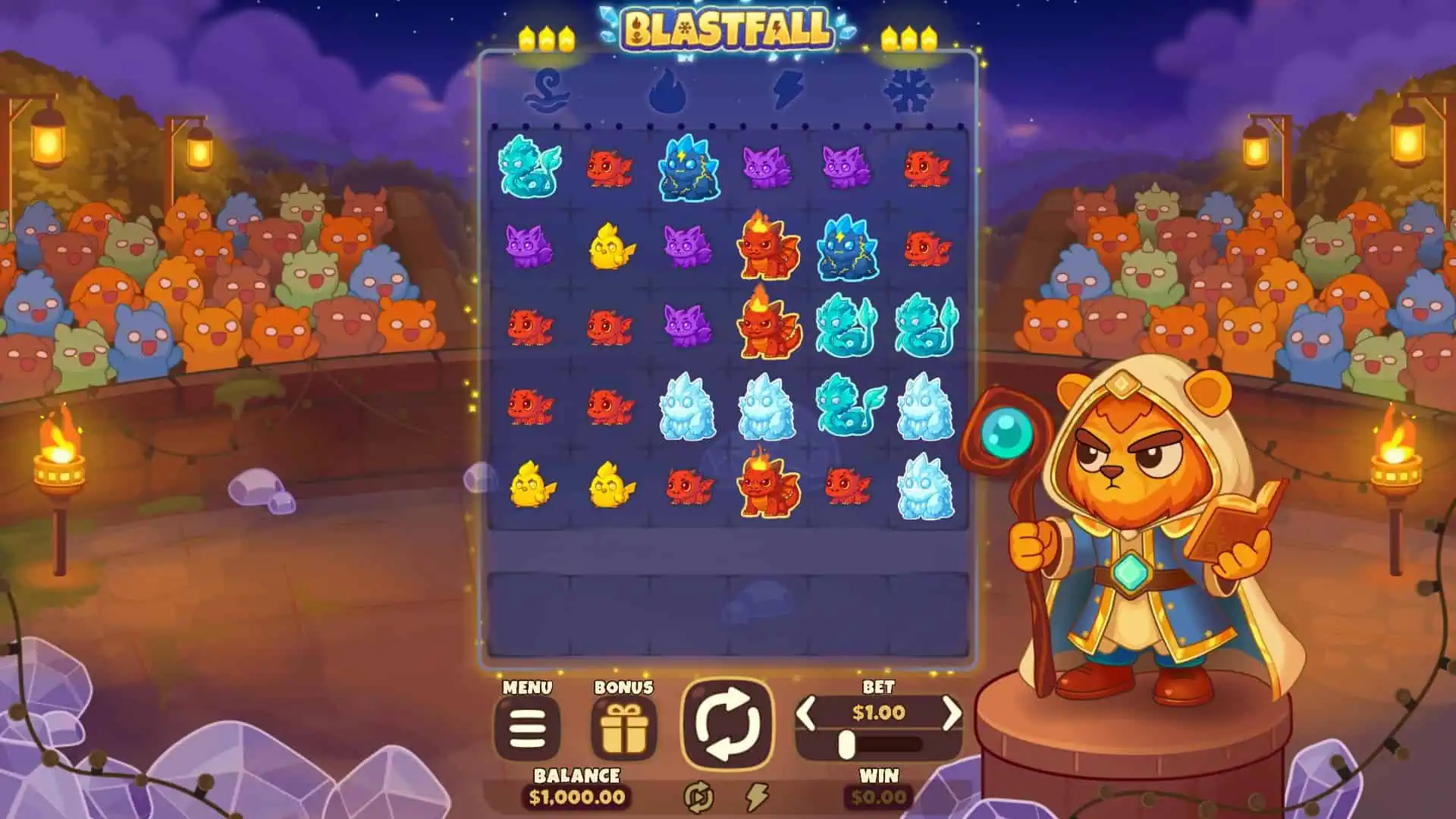 Blastfall slot gameplay reels